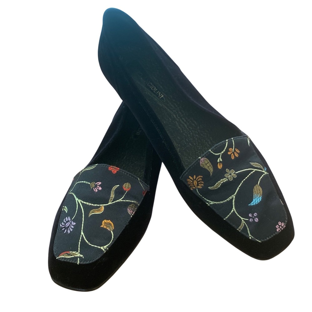 Enzo Angiolini Liberty Black Velvet Floral Brocade Loafers Size 10M
